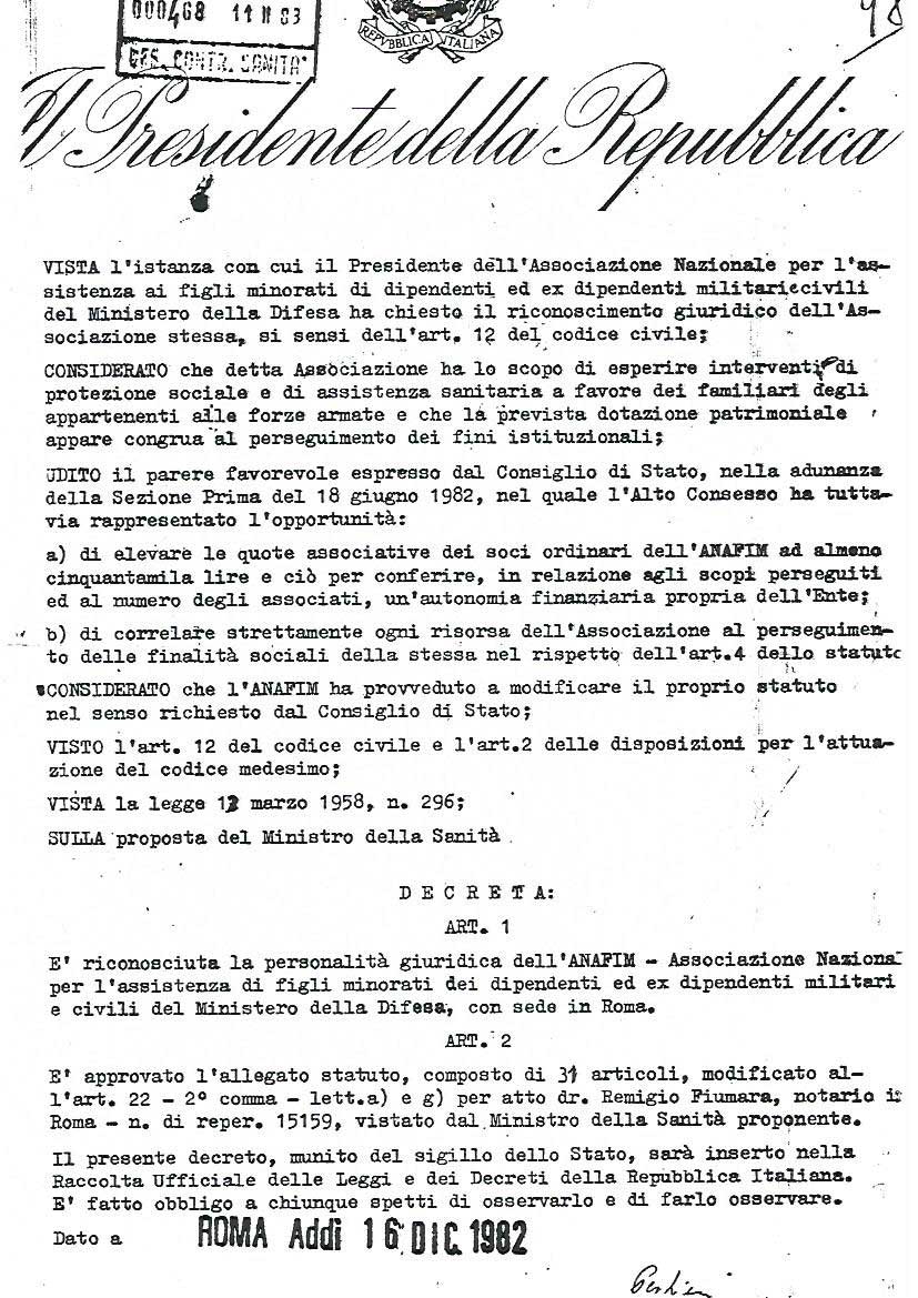 ANAFIM Riconoscimento della Personalità Giuridica